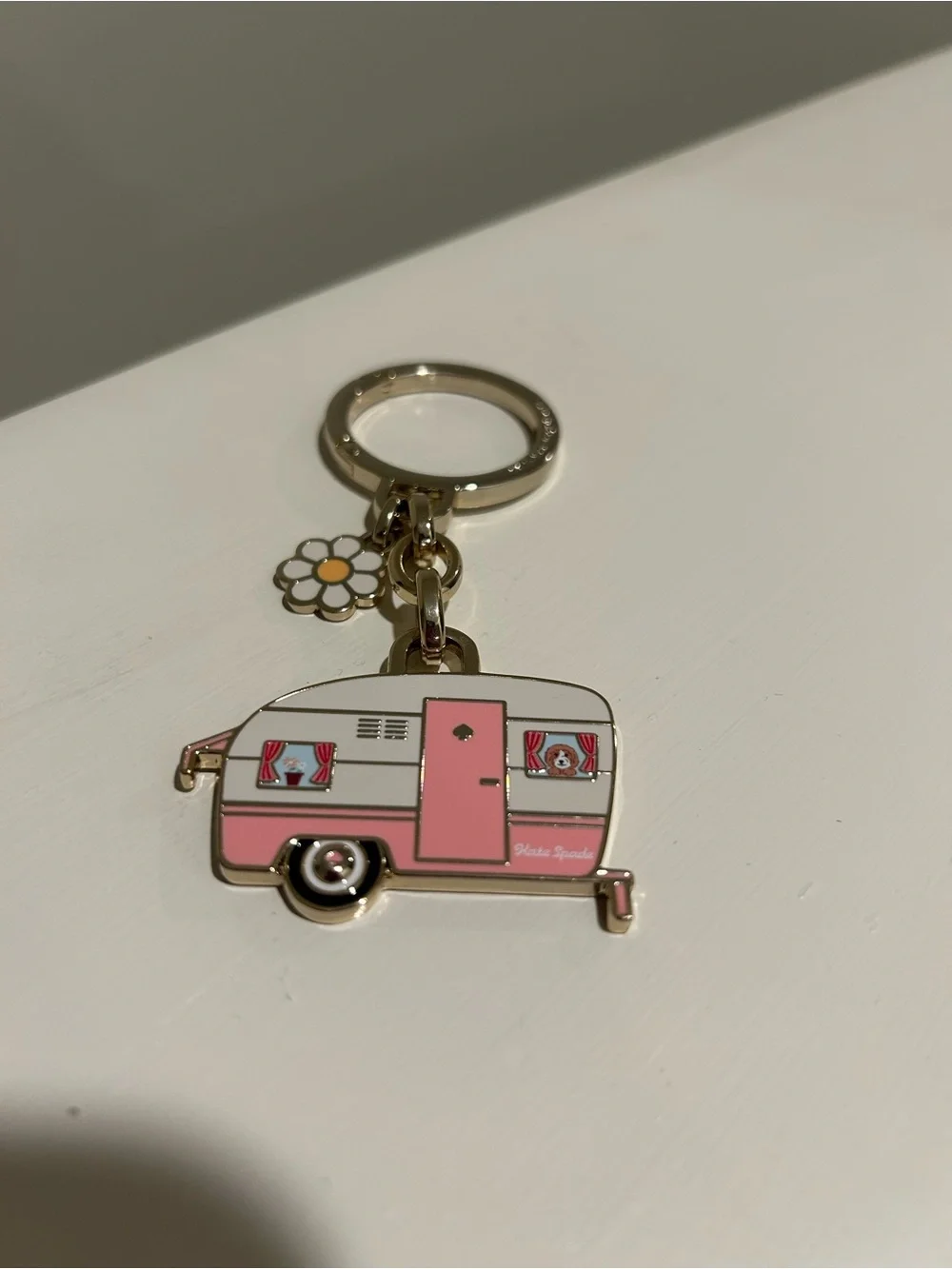 kate spade Pink and Cream Camper Trailer Keyring with Daisy Charm